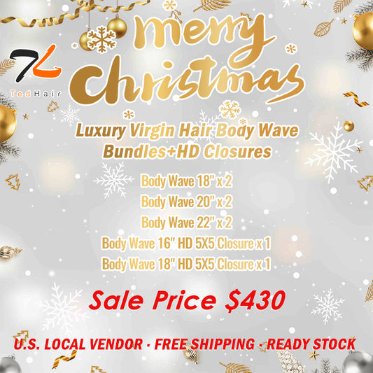 2025 Christmas Package Deal |8pcs Luxury Virgin Hair Body Wave Bundles + HD Closures $430
