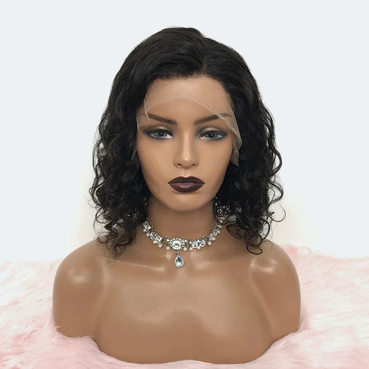 TedHair 14 inches Curly Bob 13"x4" Frontal Lace Wig Invisible Knots Brazilian Human Virgin Hair 150% Density