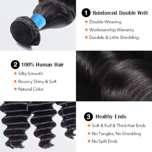 TedHair Loose Deep Brazilian 100% Virgin Hair Bundles 14-26''