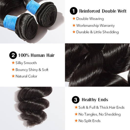 TedHair Loose Wave Brazilian 100% Virgin Hair Bundles 10-30''