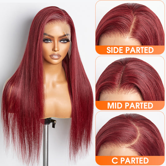 TedHair 150% Density 13x4 Pre-Plucked Free Part Lace Frontal Wig Straight Burgundy