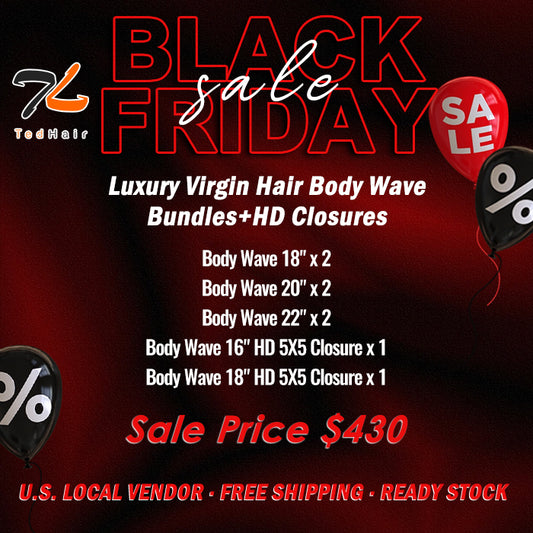 2025 Black Friday Package Deal ｜8pcs Luxury Virgin Hair Body Wave Bundles + HD Closures $430