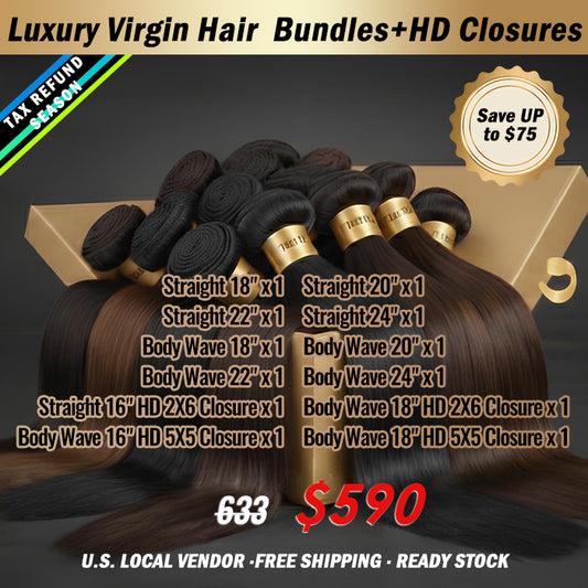 2026 Tax Refund Season Package Deal ｜12pcs Luxury Virgin Hair  Bundles + HD Closures $590 #1B Natural Black
