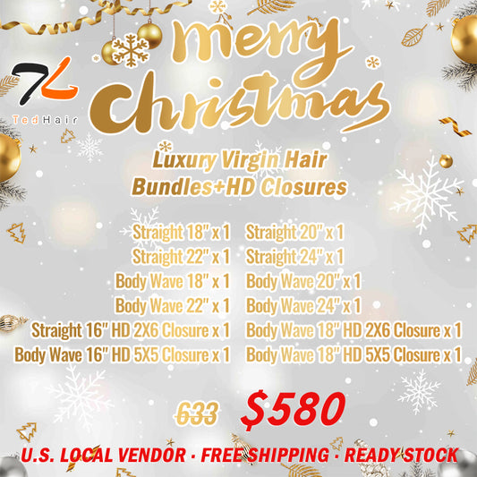 2025 Christmas Package Deal ｜12pcs Luxury Virgin Hair  Bundles + HD Closures $580