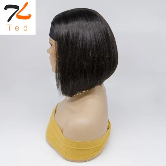 T TED 10 Inches Grab-N-Go Yaki Straight Headband Wigs 200% Density-100% Human Hair