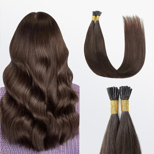 Tedhair I Tip Hair Extensions Straight Natural Remy Human Hair (#2 Darkest Brown )