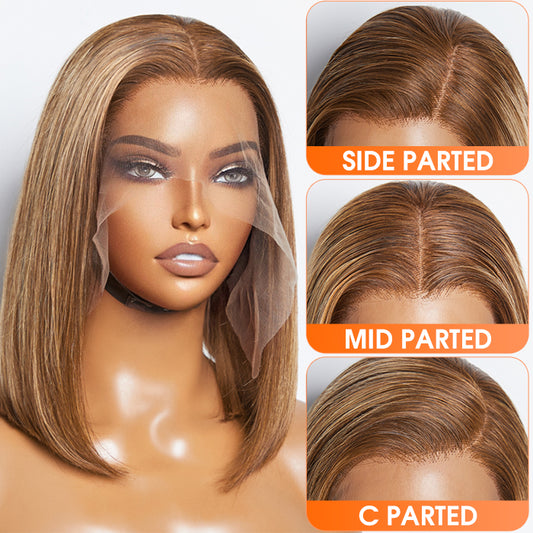 TedHair 150% Density 13x4 12 Inche Lace Frontal  Bob Wig Straight #P4/27