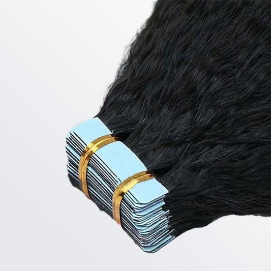 TedHair Afro-textured Kinky Straight Tape In Remy Hair Extensions #1B Natural Black