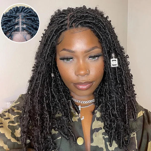 Tedhair 14 Inches 4x4 Short Butterfly Locs Lace Closure wigs 200% Density-100% Handmade