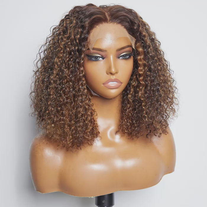 TedHair 14 inch 5"x5" Closure Lace Wig Kinky Curly Brazilian Human Virgin Hair 150% Density