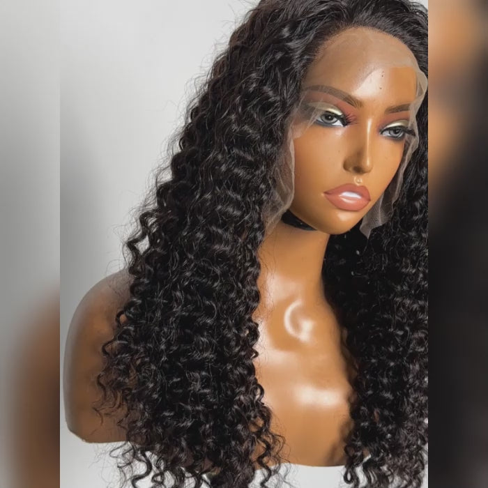 TedHair 30inch 13x6 PartingMax Glueless Lace Wig 3D Cap Pre-bleached Deep Curly Transparent Lace Front Wig 180% Density