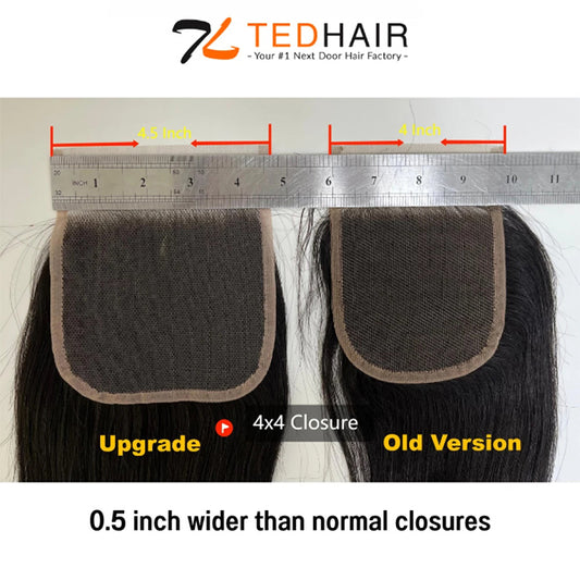 TedHair 12-20 Inch 4.5" x 4.5" Upgrade Body Wavy Free Parted Lace Closure #1B Natural Black
